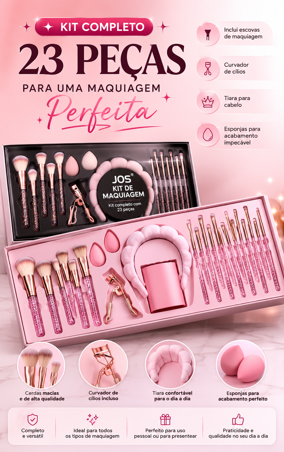 Kit de Maquiagem Profissional - 23 Peças