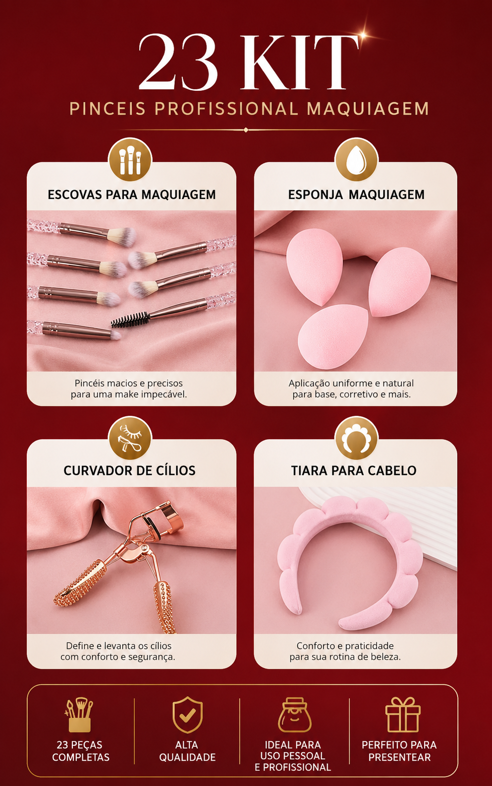 Kit de Maquiagem Profissional - 23 Peças