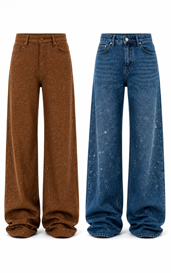 Kit: 2 Calças Jeans Wide Leg - Brilho