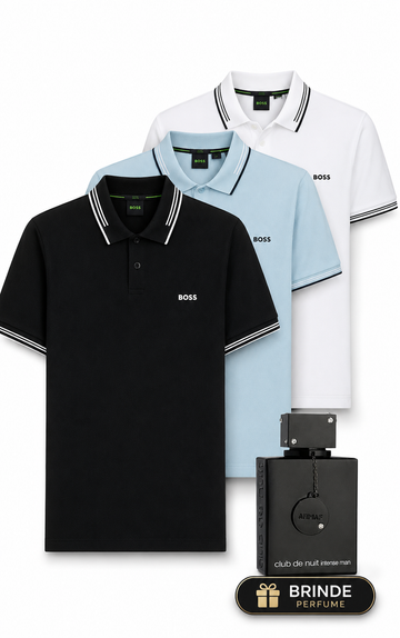 3 Polos Slim HB em Algodão Elástico + Perfume de Brinde